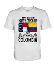 LIVE IN NORTH CAROLINA BEGAN IN COLOMBIA V-Neck T-Shirt tile