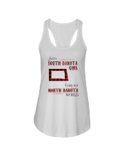 SOUTH DAKOTA GIRL LIVING IN NORTH DAKOTA WORLD Ladies Flowy Tank thumbnail