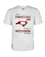 PENNSYLVANIA GIRL LIVING IN NORTH CAROLINA WORLD V-Neck T-Shirt thumbnail