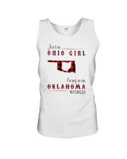 OHIO GIRL LIVING IN OKLAHOMA WORLD Unisex Tank tile