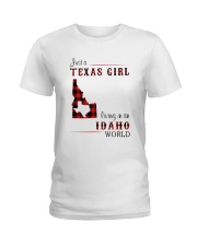 TEXAS GIRL LIVING IN IDAHO WORLD Ladies T-Shirt tile