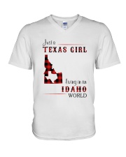 TEXAS GIRL LIVING IN IDAHO WORLD V-Neck T-Shirt tile