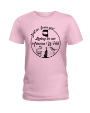 JUST AN IOWA GIRL LIVING IN AN ARIZONA WORLD Ladies T-Shirt front