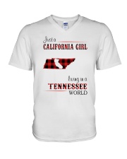 CALIFORNIA GIRL LIVING IN TENNESSEE WORLD V-Neck T-Shirt tile