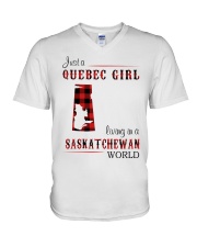 QUEBEC GIRL LIVING IN SASKATCHEWAN WORLD V-Neck T-Shirt thumbnail