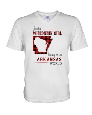 WISCONSIN GIRL LIVING IN ARKANSAS WORLD V-Neck T-Shirt thumbnail
