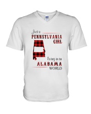 PENNSYLVANIA GIRL LIVING IN ALABAMA WORLD V-Neck T-Shirt thumbnail