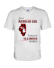 MICHIGAN GIRL LIVING IN ILLINOIS WORLD V-Neck T-Shirt thumbnail