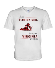FLORIDA GIRL LIVING IN VIRGINIA WORLD V-Neck T-Shirt tile