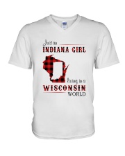 INDIANA GIRL LIVING IN WISCONSIN WORLD V-Neck T-Shirt thumbnail