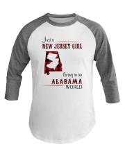 JERSEY GIRL LIVING IN ALABAMA WORLD Baseball Tee thumbnail