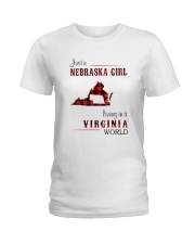 NEBRASKA GIRL LIVING IN VIRGINIA WORLD Ladies T-Shirt tile