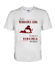 NEBRASKA GIRL LIVING IN VIRGINIA WORLD V-Neck T-Shirt tile