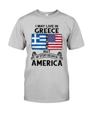 LIVE IN GREECE BEGAN IN AMERICA ROOT WOMEN Classic T-Shirt front