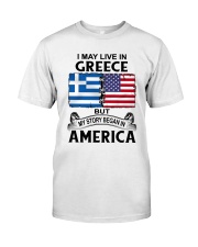 LIVE IN GREECE BEGAN IN AMERICA ROOT WOMEN Classic T-Shirt tile