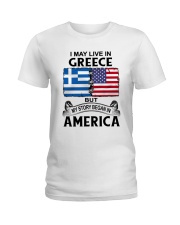 LIVE IN GREECE BEGAN IN AMERICA ROOT WOMEN Ladies T-Shirt thumbnail