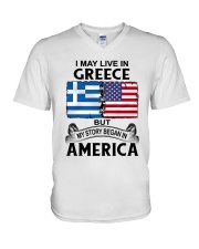 LIVE IN GREECE BEGAN IN AMERICA ROOT WOMEN V-Neck T-Shirt thumbnail