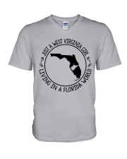 WEST VIRGINIA GIRL LIVING IN FLORIDA WORLD V-Neck T-Shirt thumbnail