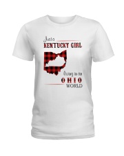 KENTUCKY GIRL LIVING IN OHIO WORLD Ladies T-Shirt tile