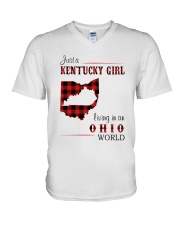 KENTUCKY GIRL LIVING IN OHIO WORLD V-Neck T-Shirt tile