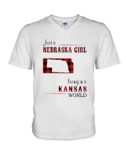 NEBRASKA GIRL LIVING IN KANSAS WORLD V-Neck T-Shirt thumbnail