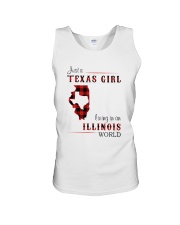 TEXAS GIRL LIVING IN ILLINOIS WORLD Unisex Tank tile