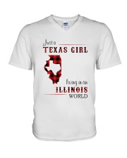 TEXAS GIRL LIVING IN ILLINOIS WORLD V-Neck T-Shirt tile