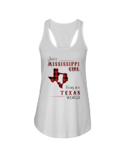 MISSISSIPPI GIRL LIVING IN TEXAS WORLD Ladies Flowy Tank tile