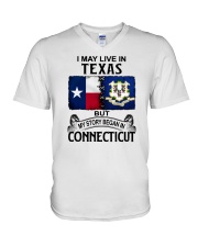 LIVE IN TEXAS BEGAN IN CONNECTICUT V-Neck T-Shirt tile