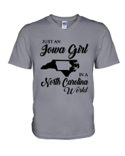 JUST AN IOWA GIRL IN A NORTH CAROLINA WORLD V-Neck T-Shirt thumbnail