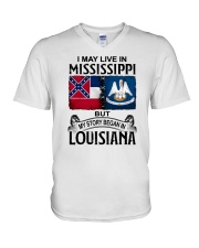 LIVE IN MISSISSIPPI BEGAN IN LOUISIANA V-Neck T-Shirt tile
