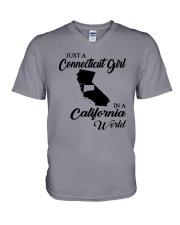 JUST A CONNECTICUT GIRL IN A CALIFORNIA WORLD V-Neck T-Shirt thumbnail