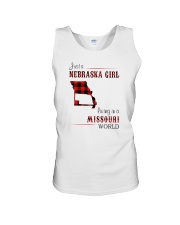 NEBRASKA GIRL LIVING IN MISSOURI WORLD Unisex Tank thumbnail