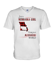 NEBRASKA GIRL LIVING IN MISSOURI WORLD V-Neck T-Shirt thumbnail