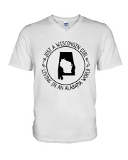 WISCONSIN GIRL LIVING IN ALABAMA WORLD V-Neck T-Shirt thumbnail