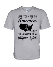 LIFE TOOK ME TO AMERICA BUT FILIPINO GIRL V-Neck T-Shirt thumbnail
