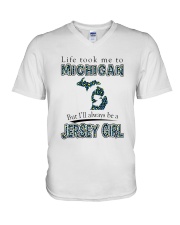 JERSEY GIRL LIFE TOOK TO MICHIGAN V-Neck T-Shirt tile