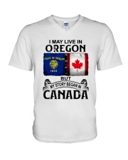 LIVE IN OREGON BEGAN IN CANADA V-Neck T-Shirt tile