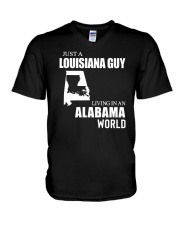 JUST A LOUISIANA GUY LIVING IN ALABAMA WORLD V-Neck T-Shirt tile