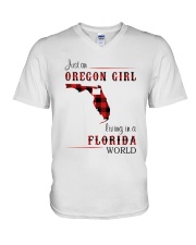 OREGON GIRL LIVING IN FLORIDA WORLD V-Neck T-Shirt thumbnail