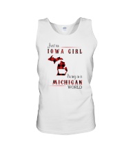 IOWA GIRL LIVING IN MICHIGAN WORLD Unisex Tank thumbnail