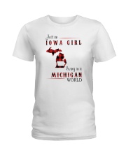 IOWA GIRL LIVING IN MICHIGAN WORLD Ladies T-Shirt thumbnail