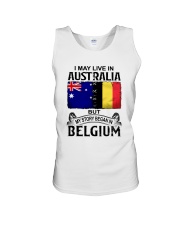 LIVE IN AUSTRALIA BEGAN IN BELGIUM Unisex Tank tile