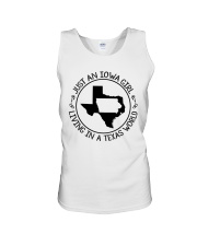 JUST AN IOWA GIRL LIVING IN TEXAS WORLD Unisex Tank thumbnail
