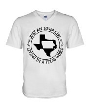 JUST AN IOWA GIRL LIVING IN TEXAS WORLD V-Neck T-Shirt thumbnail