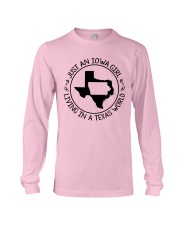 JUST AN IOWA GIRL LIVING IN TEXAS WORLD Long Sleeve Tee thumbnail