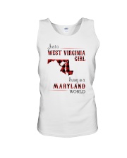 WEST VIRGINIA GIRL LIVING IN MARYLAND WORLD Unisex Tank tile