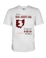 JERSEY GIRL LIVING IN OHIO WORLD V-Neck T-Shirt thumbnail