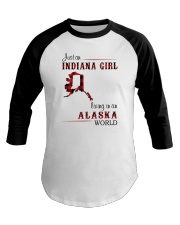 INDIANA GIRL LIVING IN ALASKA WORLD Baseball Tee tile