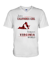 CALIFORNIA GIRL LIVING IN VIRGINIA WORLD V-Neck T-Shirt thumbnail